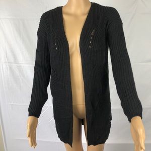 Juniors sweaters laced-back open-front cardigan